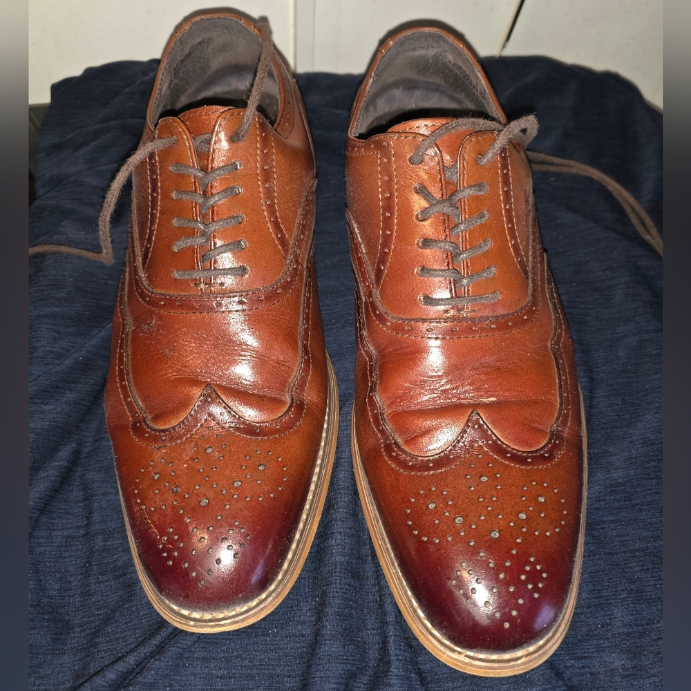 Stacy Adams Burnished Brown Leather Oxfords